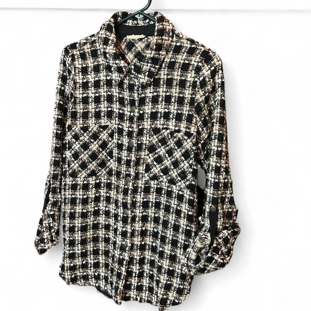 Mystree Plaid Shacket – Black, Cream & Tan 🖤🤍🤎